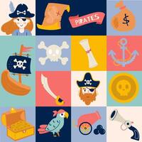 Geometric pirate elements seamless pattern in flat design vector