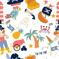 Pirate elements seamless pattern in flat design vector