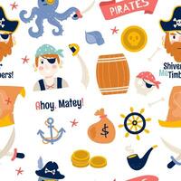 Pirate elements seamless pattern in flat vector