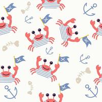 Crab pirate character seamless pattern in flat design vector
