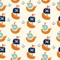 Pirate ship seamless pattern in flat design vector