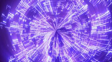 Abstract digital glowing vibrant purple light frame vortex creating a tunnel-like video