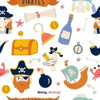 Cute pirate elements seamless pattern in flat design vector