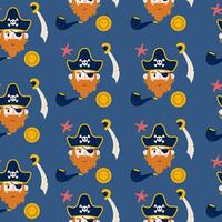 Pirate with pipe and saber seamless pattern in flat design vector