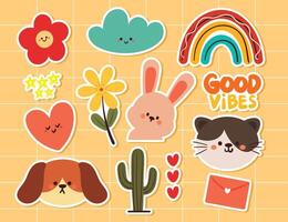 hand drawing cartoon kawaii sticker set. cute sticker, doodle set vector
