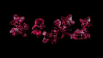 Glowing looping Cinco de Mayo Day Children participating in Cinco de Mayo activities. neon frame effect, black background. video