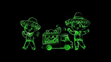 Glowing looping Cinco de Mayo Day modern Cinco de Mayo celebration. neon frame effect, black background. video