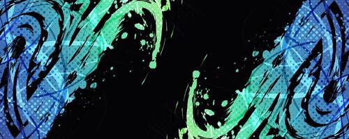 Abstract Sport Background with Blue and Green Gradient Brush Texture and Halftone Effect. Vibrant Grunge Background vector