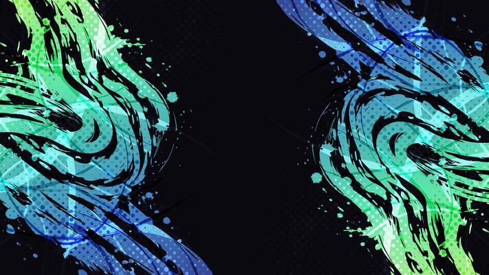 Abstract Sport Background with Blue and Green Gradient Brush Texture and Halftone Effect. Vibrant Grunge Background