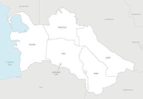 regional map of Turkmenistan with provinces, capital city district and administrative divisions, and neighbouring countries and territories. Editable and clearly labeled layers. vector