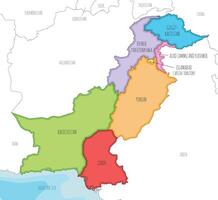 illustrated regional map of Pakistan with provinces and territories and administrative divisions, and neighbouring countries and territories. Editable and clearly labeled layers. vector