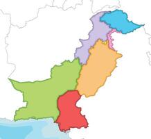 illustrated regional blank map of Pakistan with provinces and territories and administrative divisions, and neighbouring countries and territories. Editable and clearly labeled layers. vector