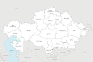 map of Kazakhstan with regions, independent cities and administrative divisions, and neighbouring countries and territories. Editable and clearly labeled layers. vector