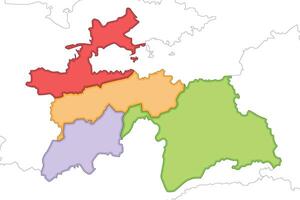 illustrated regional blank map of Tajikistan with provinces and administrative divisions, and neighbouring countries and territories. Editable and clearly labeled layers. vector