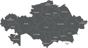 map of Kazakhstan with regions, independent cities and administrative divisions. Editable and clearly labeled layers. vector