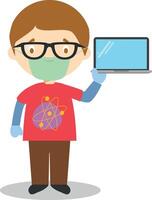 Cute cartoon illustration of a programmer with surgical mask and latex gloves as protection against a health emergency vector