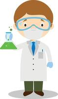 Cute cartoon illustration of a scientist with surgical mask and latex gloves as protection against a health emergency vector