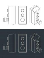 Blueprints of Push Button Switch Control Box vector
