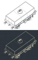 Rectangular tar tank wagon isometric blueprints vector
