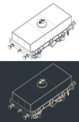Rectangular tar tank wagon isometric blueprints