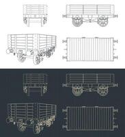 5 plank coal wagon blueprints vector