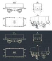 Rectangular tar tank wagon blueprints vector