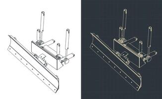 Dozer blade hydraulic system isometric blueprints vector