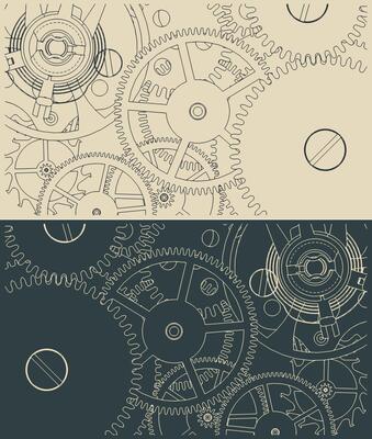 Clock mechanism close up illustrations