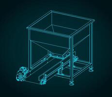 Feeding hopper with belt conveyor technical drawings vector