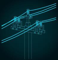 High voltage power lines with wires technical drawings vector