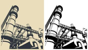 Factory buildings pipes and tanks close-up vector