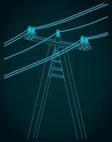 High voltage power lines with wires technical drawing vector