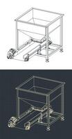 Technical drawings of feeding hopper with belt conveyor vector