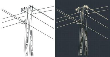 Technical drawings of utility pole power lines vector