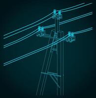 High voltage power lines blueprint vector
