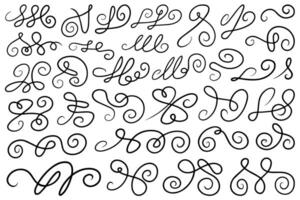 Abstract curly calligraphic lines. Scribble Twists with black contour lines. Abstract decorative design elements. vector