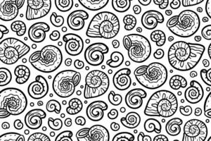 Abstract black and white linear snails seamless pattern. Decorative and stylized outline snails endless repeatable pattern design. vector