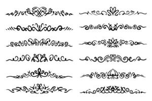 Abstract calligraphic linear vintage ornamental text dividers set. Flourish paragraph separators, horizontal borders collection. vector