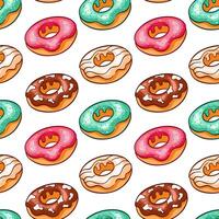 Donuts seamless pattern in cartoon style. Cake line design for wallpaper, bakery and menu. illustration on a white background. vector