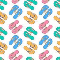 Seamless pattern with flip-flops summer shoes in cartoon style. Slippers design for wallpaper, textile. illustration on a white background. vector