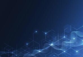 Abstract technology blue hexagons pattern background for Network connection concept with mesh dots and lines innovation vector