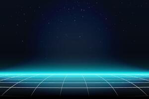 Turquoise neon color floor lines background. Perspective plane of abstract lines. Retro Futuristic style vector