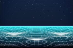 Turquoise neon color floor lines background. Perspective plane of abstract lines. Retro Futuristic style vector