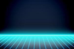 Turquoise neon color floor lines background. Perspective plane of abstract lines. Retro Futuristic style vector
