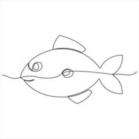 Continuous single line drawing of fish outline illustration vector