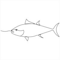 Continuous single line drawing of fish outline illustration vector
