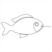 Continuous single line drawing of fish outline illustration vector
