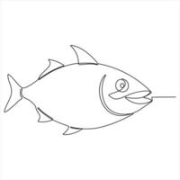 Continuous single line drawing of fish outline illustration vector