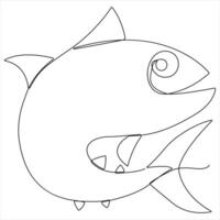 Continuous single line drawing of fish outline illustration vector