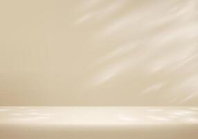 Beige background. Space for selling products on the website. Beige Background Empty Room Studio with table. Empty room with shadow leaves. illustration. vector